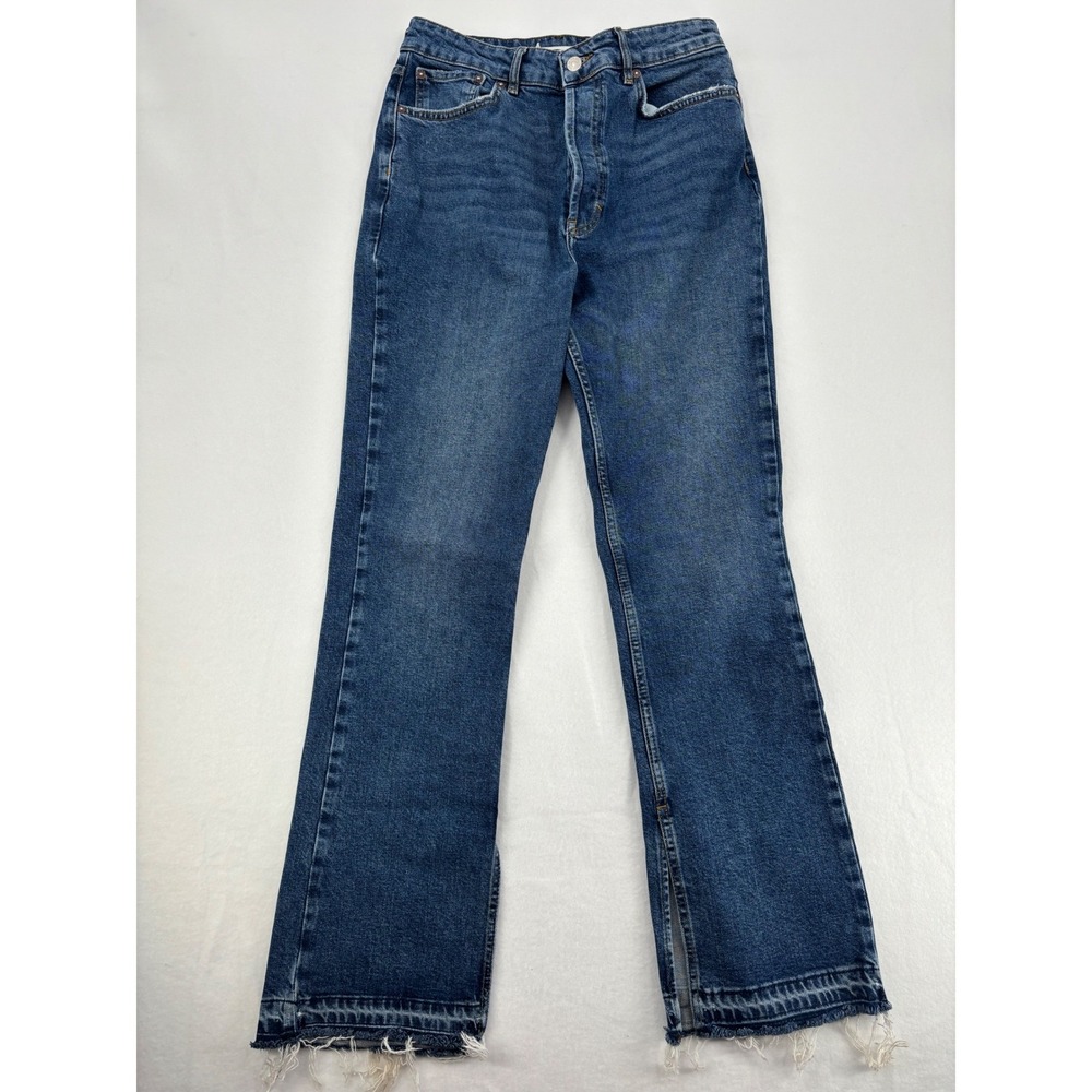 We The Free Jeans Womens 30 Blue Straight Leg Raw Hem Side Slit Button Fly Denim
